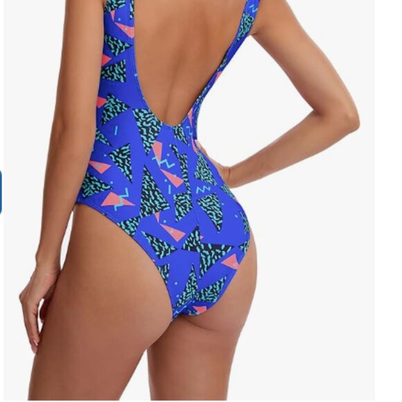 MIAIULIA Women's Retro 80s/90s Inspired High Cut Low Back Padding One Piece Swim - Picture 3 of 7